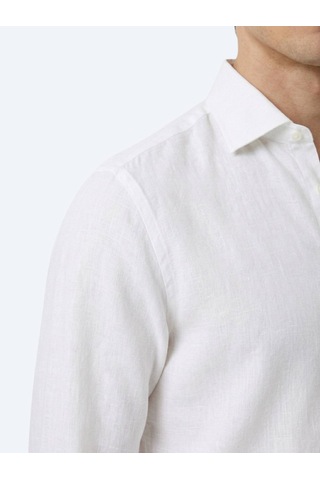 Kip Beyaz Regular Fit Uzun Dokuma Casual Pamuk Karışımlı Gömlek