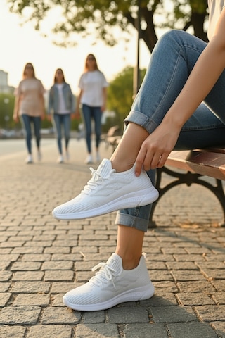 Enoch Kadın Hafif Koşu Ayakkabısı Nefes Alan Triko Örgü Sneaker Beyaz
