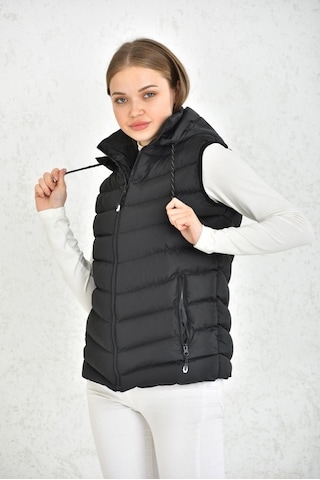 Almina Unisex Siyah Jel Dolgu Kapüşonlu Şişme Yelek Siyah