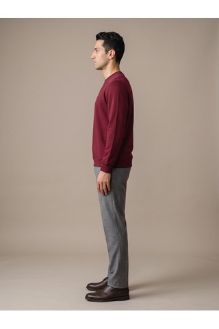 Maccali Erkek Bordo İki İplik Bisiklet Yaka Sweatshirt