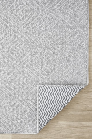 Raschel Carpet Premium Yıkanabilir Leke Tutmaz Yaprak Emboss Açık Gri Mutfak Halısı Özel Seri Kaymaz Taban Halı Açık Gri