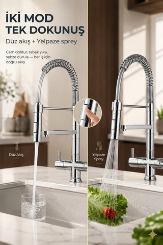 Nkd48n12cp 3 Yollu Spiralli Pull-down Arıtmalı Mutfak Bataryası Krom Tayvan Metal