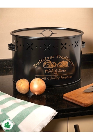 Lin Metal Büyük Boy Bölmeli Lüx Metal Patates Soğan Kovası - Siyah
