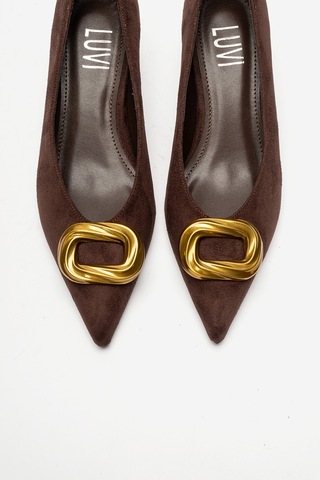 Luvi Shoes Delhı Kahverengi Süet Tokalı Kadın Topuklu Ayakkabı