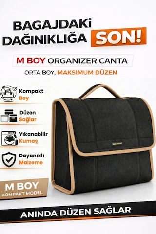 Oto Bagaj Organizer Bagaj Çantası M Boy Kaymaz Cırt Bantlı Velur Kompakt Düzenleyici - Mcx6