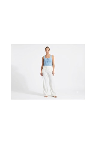 Onno Style Women Kolsuz Askılı Kare Yaka Bağcık Detaylı Triko Kadın Bluz Mavi