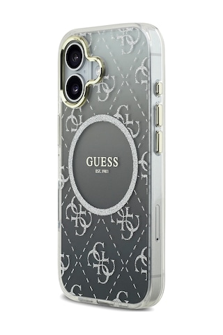 Apple Uyumlu iPhone 17 Kılıf Guess Lisanslı M-safe Özellikli 4g Desenli Simli Silikon Kapak Gri Gri