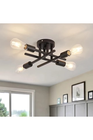 Dashanshop Siyah Vintage Demir Avize E27 E26 Ampul Aplikli Yatak Odası Salon Koridor Siyah