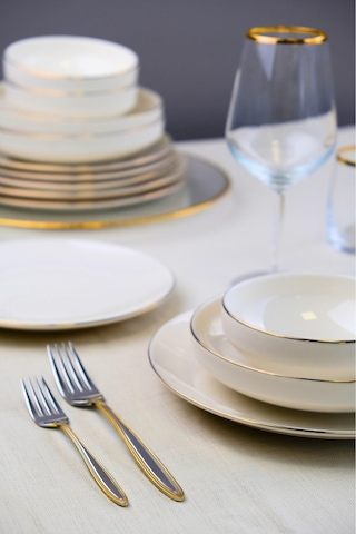 Tabak Evi Sofia Altın Yaldız Porselen Yemek Takımı 24 Parça 6 Kişilik Beyaz - Altın