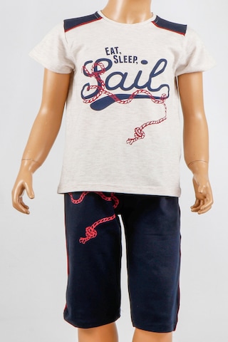 Erkek Çocuk 2'li Kapri Bermuda Kısa Kollu Likralı Pijama Takımı Çok Renkli