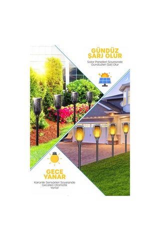 1 Adet Alev Efektli Bahçe Lambası Solar Güneş Enerjili Otomatik Fotoselli Bahçe Patika Lambası H12 Çok Renkli