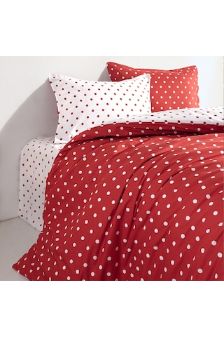 Coté Blanc Dots Kırmızı %100 Pamuk Battal Boy Nevresim Takımı