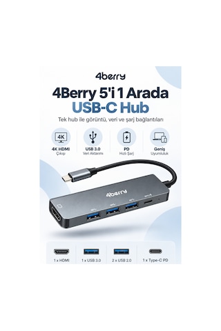 Kd5 5 İ 1 Arada Usb-c Hub 4k Hdmı, Usb Çoklayıcı Ve Pd Şarj Desteği