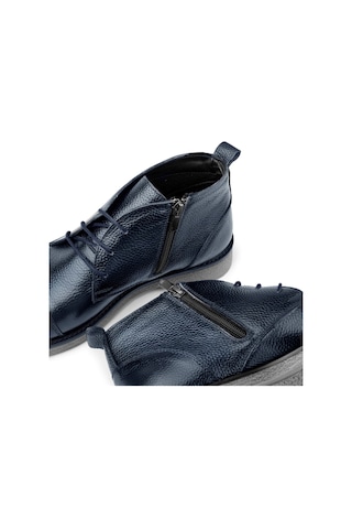 Birmingham Hakiki Deri Bağcıklı Fermuarlı Kaydırmaz Taban Günlük Bot Lacivert