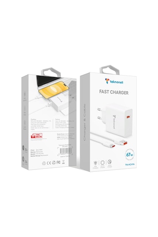 Teknonet Tn-hch14 67w Type-c Hızlı Şarj Adaptörü Ve Type-c Kablo Beyaz