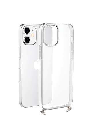 Hippi Apple Uyumlu iPhone 15 Şeffaf Askılı Telefon Kılıfı Beyaz - Şeffaf