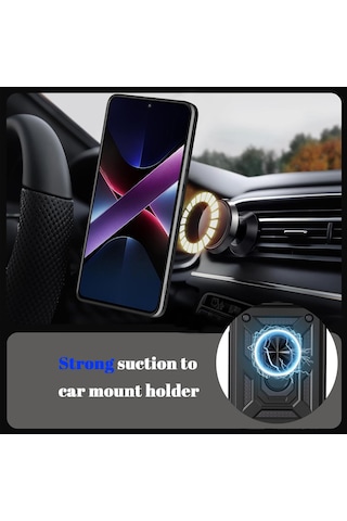 Caseonn Huawei Nova 15 Max Kılıf Sürgülü Kamera Korumalı Yüzüklü Mıknatıslı Tank Kapak Siyah