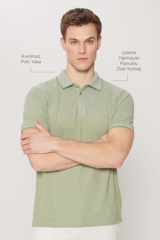 Ac&Co / Altınyıldız Classics 4A4820200047Ysls Düğmeli Polo Yaka Cepsiz Slim Fit Erkek Tişört Yeşil