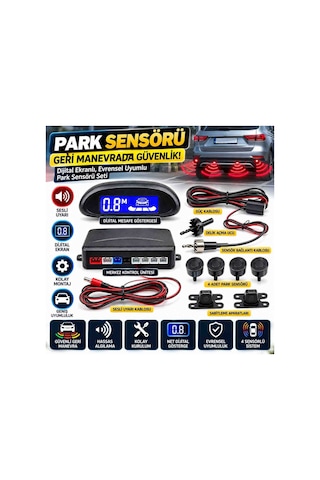4 Sensörlü Dijital Ekranlı Araç Park Sensörü Seti Sesli Ikazlı Mesafe Göstergeli Geri Manevra