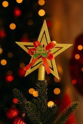 Yılbaşı Ağacı Yıldızı Gold Kırmızı Kurdelalı Merry Christmas Yazılı Yılbaşı Süsü Diğer