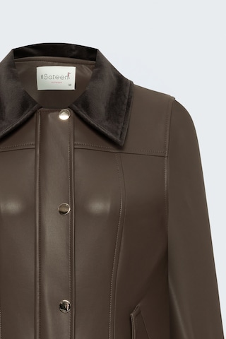 Sateen Kadife Detaylı Deri Ceket - Kahve-138089