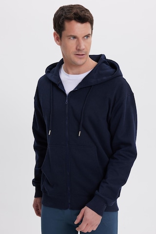 Tudors Erkek Relax Fit Rahat Kesim Pamuklu Tam Fermuarlı Kanguru Cepli Sırt Çantalı Lacivert Sweatshirt-41905 Lacivert