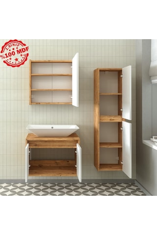 Banos Roomart Lavabolu Ahşap-Mat Beyaz Mdf 65 Cm Banyo Dolabı+A.. Beyaz