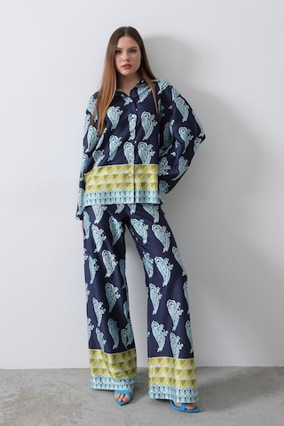 Desenli Saten Bol Takım - İndigo İndigo