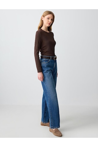 Jimmy Key Mid Rodeo %100 Pamuk Rahat Kesim Yüksek Bel Bol Paça Denim Pantolon 5sw183560986 Çok Renkli