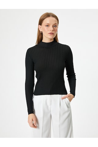 Koton Dik Yaka Triko Kazak Uzun Kollu Slim Fit Siyah 5wak90017ht Siyah