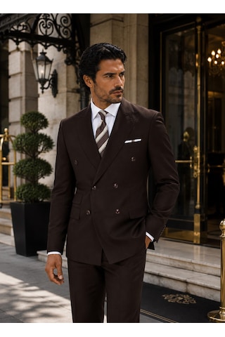 İlayda Emir Luxury, İtalyan Kesim,slim Fit, Kruvaze, Erkek Takım Elbise Kahverengi