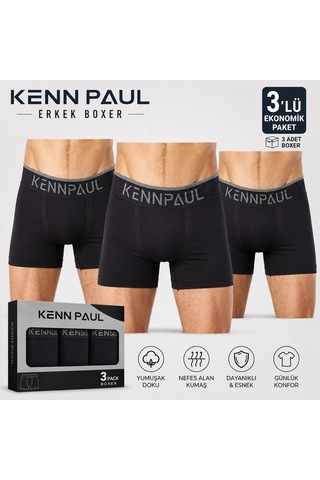Kenn Paul Kennpaul Likralı Erkek Boxer 3 Adet Siyah