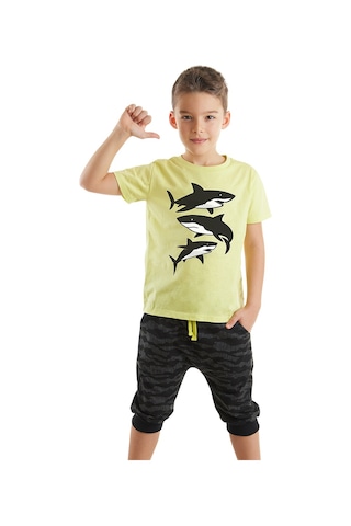 Denokids Mushi Sharks Erkek Çocuk T-shirt Kapri Şort Takım Çok Renkli