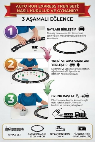Büyük Hızlı Tren Seti 31 Parça 176 Cm Demiryolu Uzunluğu İle Tren Ve Raylı Oyun Seti