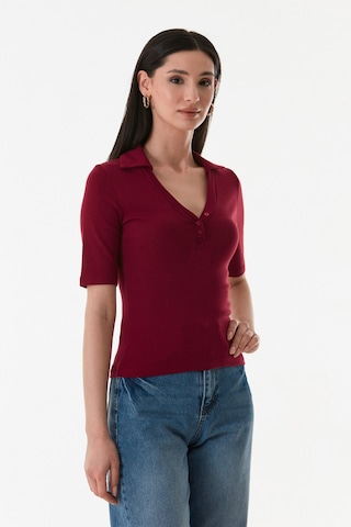 Fullamoda Önü Düğmeli Polo Yaka Bluz 25ygb650127586-bordo Bordo