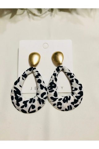 Damla Model Leopar Kumaş Detaylı Gold Küpe Çok Renkli