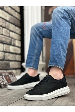 DMR Elegance Ba0336 İçi Dışı Hakiki Nubuk Deri Siyah Bağcıklı Casual Erkek Ayakkabı Rekli