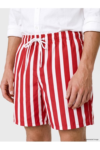 Lcw Swımwear Kırmızı Kısa Boy Çizgili Erkek Deniz Şortu