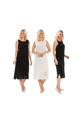 Eliş Şile Bezi Pamuk Şile Bezi Kombinezon Kadın Kalın Atlet Askılı Uzun Elbise Astarı 3'lü Set Siyah-krem-siyah Syh/krm/sy-siyah-krem-siyah Krem - Siyah