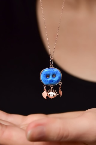 925 Ayar Gümüş Rose Kaplama Camdaki Kadın Süryani Nazar Boncuğu Kirpik Göz Kolye