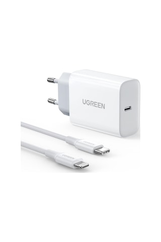 Ugreen 20W PD Şarj Cihazı ve Type-C to Lightning Apple Uyumlu iPhone Data Şarj Kablosu 1 Metre