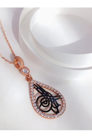 Keskin Gümüş Damla Rose Osmanlı Tuğra Tasarım Kadın Gümüş Kolye