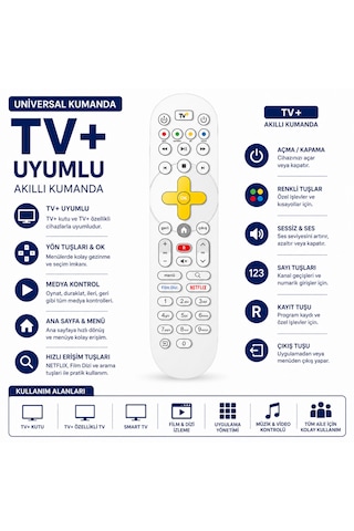 Tv+ Akıllı Kumanda Netflix Film Dizi Tuşlu Tv Plus Kutu Universal Yedek Kumanda