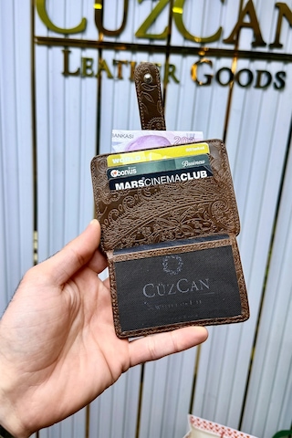Cüzcan Jorvik Patlı Hakiki Deri Premium Kartlık Kişiye Özel İsim Baskılı Taba Motifli