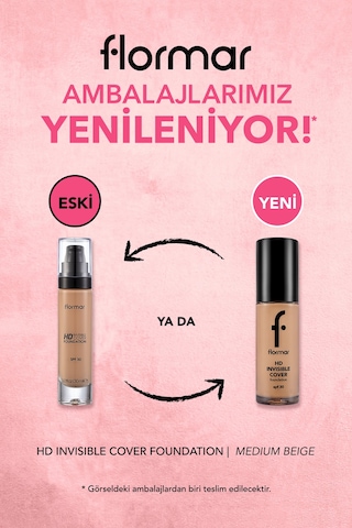 Flormar Doğal Bitişli Fondöten- Invisible Cover HD Fdt. - 100 Medium Beige - 8682536059138