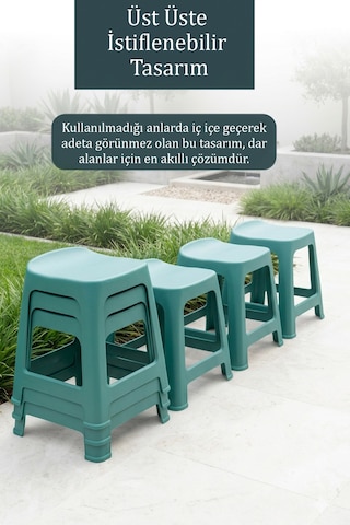 İronika 6'lı Plastik Kavisli İstiflenebilen Ortopedik Rahat Tabure - Turkuaz