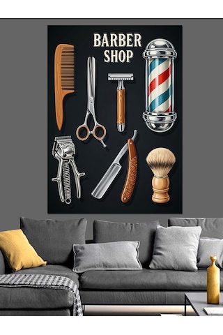 Berber Dükkanı Retro Poster Dekoratif Kanvas - Mdf Ahşap Tablo