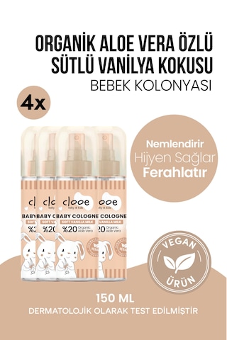 Hassas Ciltlere Özel Organik Aloe Vera Özlü Süt Ve Vanilya Kokulu Soft Vanilla Milk Bebek Kolonyası Dörtlü Ekonomik Aile Paketi