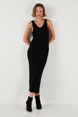 Lela V Yaka Fitilli Uzun Triko Bayan Elbise 4616169 Siyah