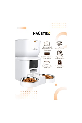 Qq025-dual Kameralı Akıllı Otomatik Kedi Mama Kabı, 480p, Gece Görüşlü, 2.4ghz, 4lt, Çift Metal Kase